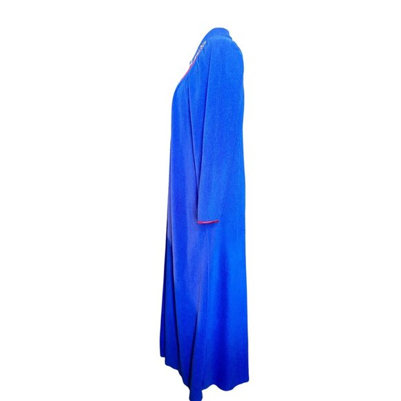 Vintage Vanity Fair Royal Blue Embroidered Zip Robe Lounge Dress Made in USA L/X - Picture 4 of 8